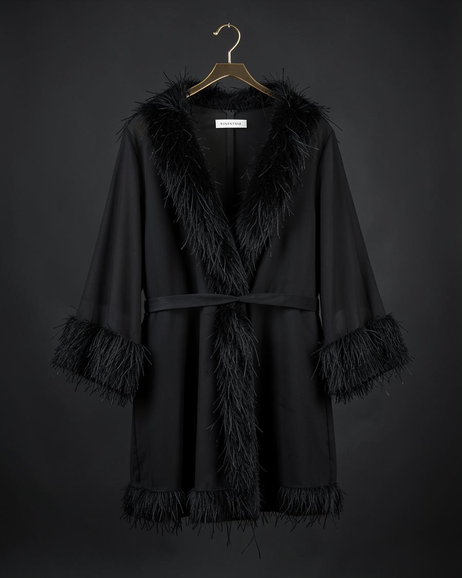 Plume Sheer Robe — Noir